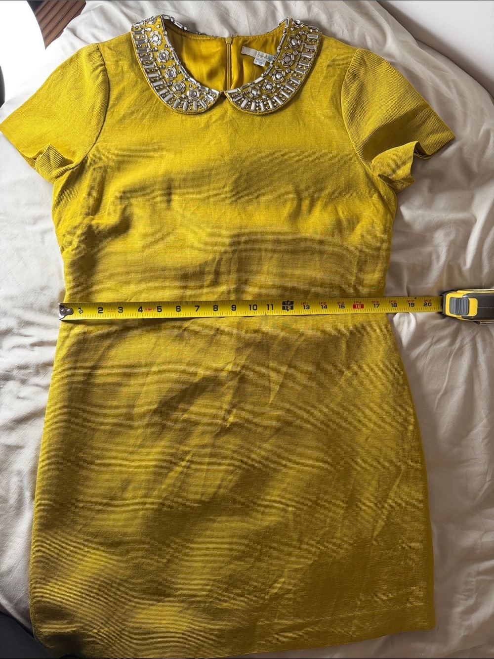 Boden Yellow Shift Dress | Rhinestone Jeweled Peter Pan Collar | RARE | Size 8 - Picture 13 of 15